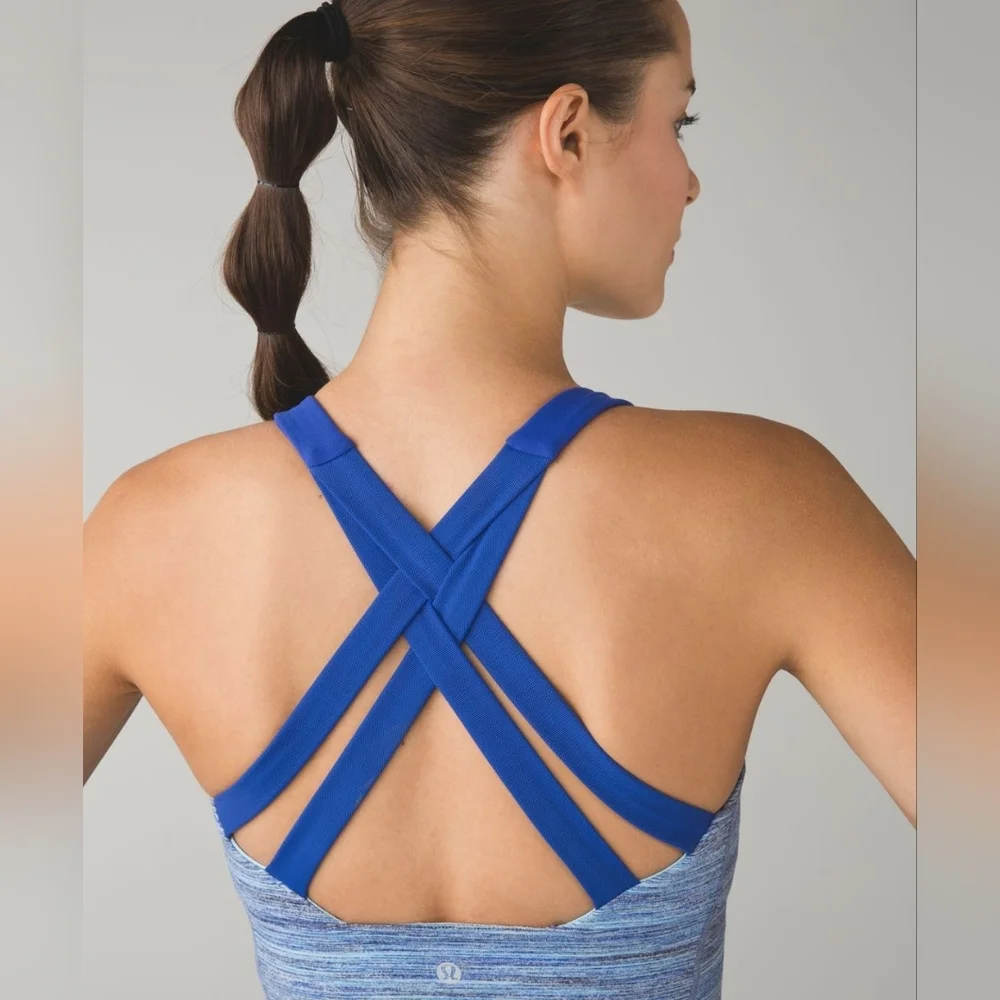 Lululemon Enhearten Tank Top Blue Strappy Back Camo Space Dye Racerback Sz 8 - Picture 3 of 15